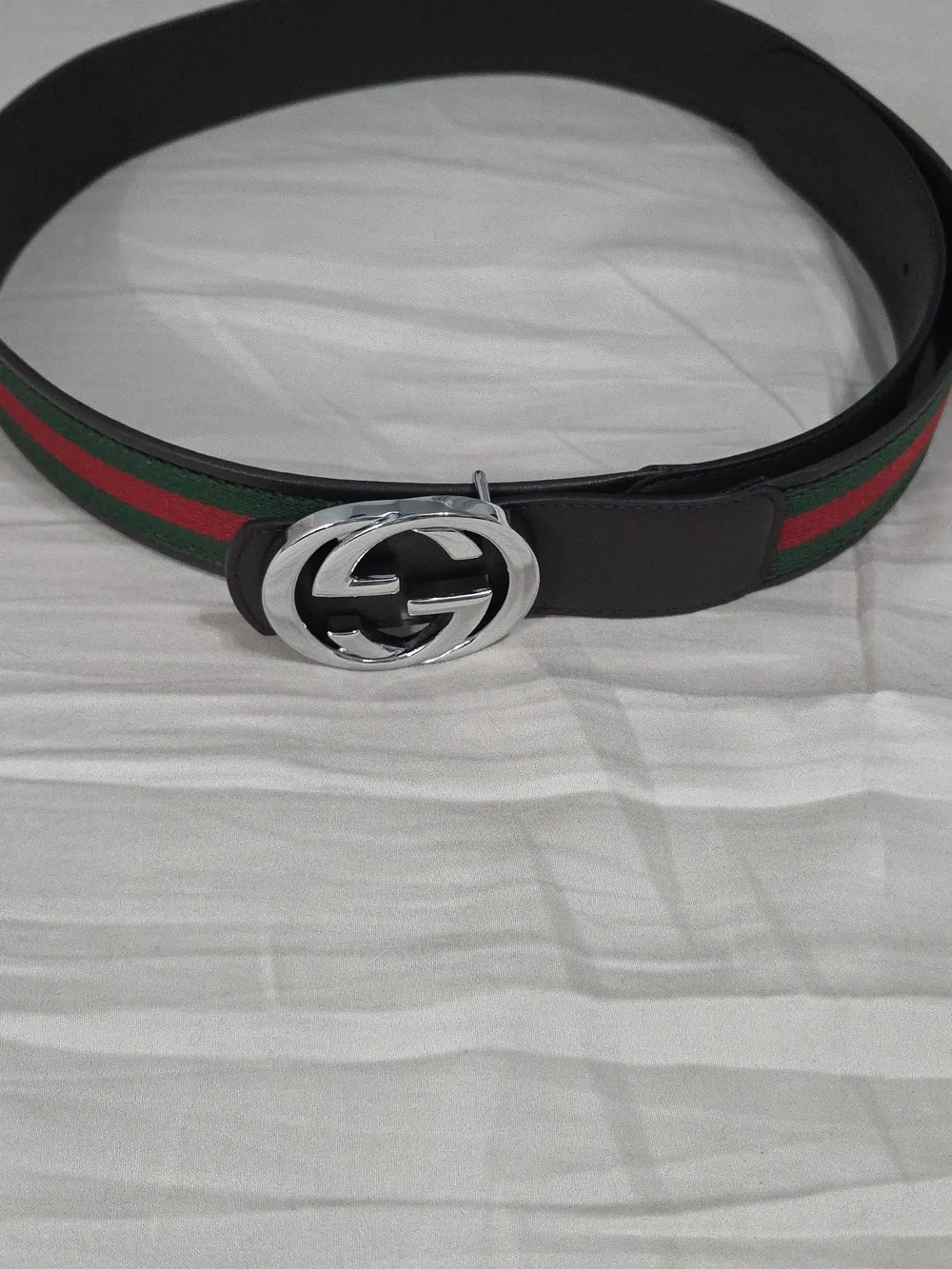 Gucci Green Red Reversible Belt with Silver Double G Buckle
